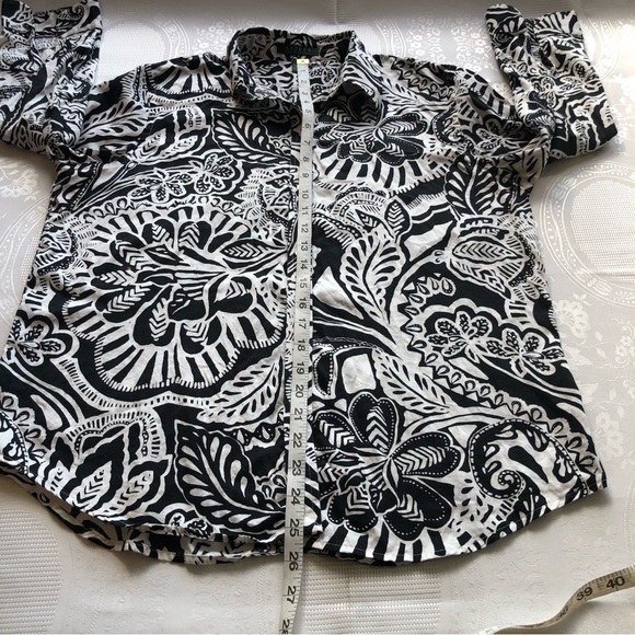 Lauren Ralph Lauren Women’s Black/White Floral Blouse Size L Button-Up Collared - Picture 8 of 16